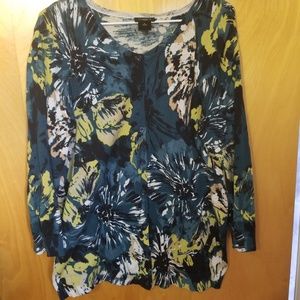 Teal floral pattern 3/4 sleeve cardigan
